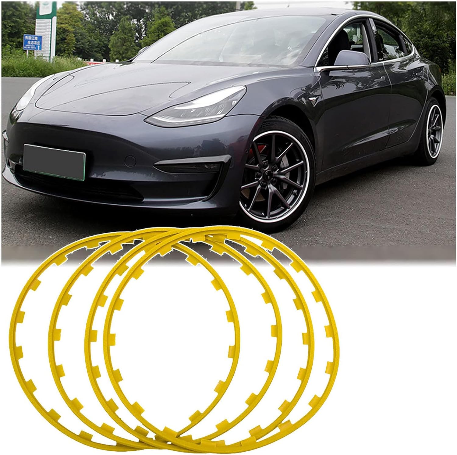 18" Yellow Rim Protection Rings - 4PCS Durable Alloy Wheel Protectors & Nylon Decor Strips for Car Tire Rim Guard & Enhancement, Ideal for Vehicle Wheel Safety & Style