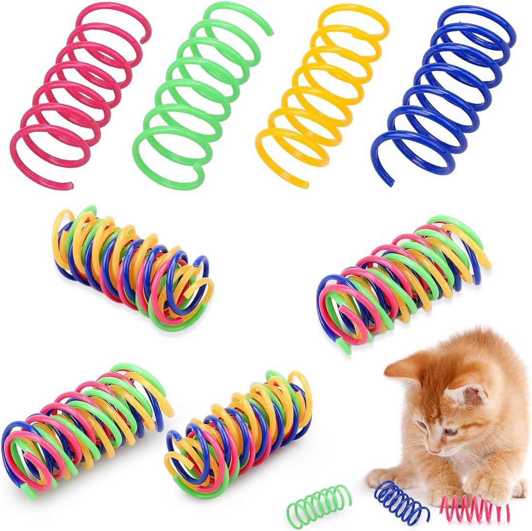 40 Piezas Juguete Espiral para Gatos, Plumas de Plástico en Espiral, Juguete Espiral para Gatos, Juguete Espiral de Plumas, Juguete para Mascotas, Espiral de Colores