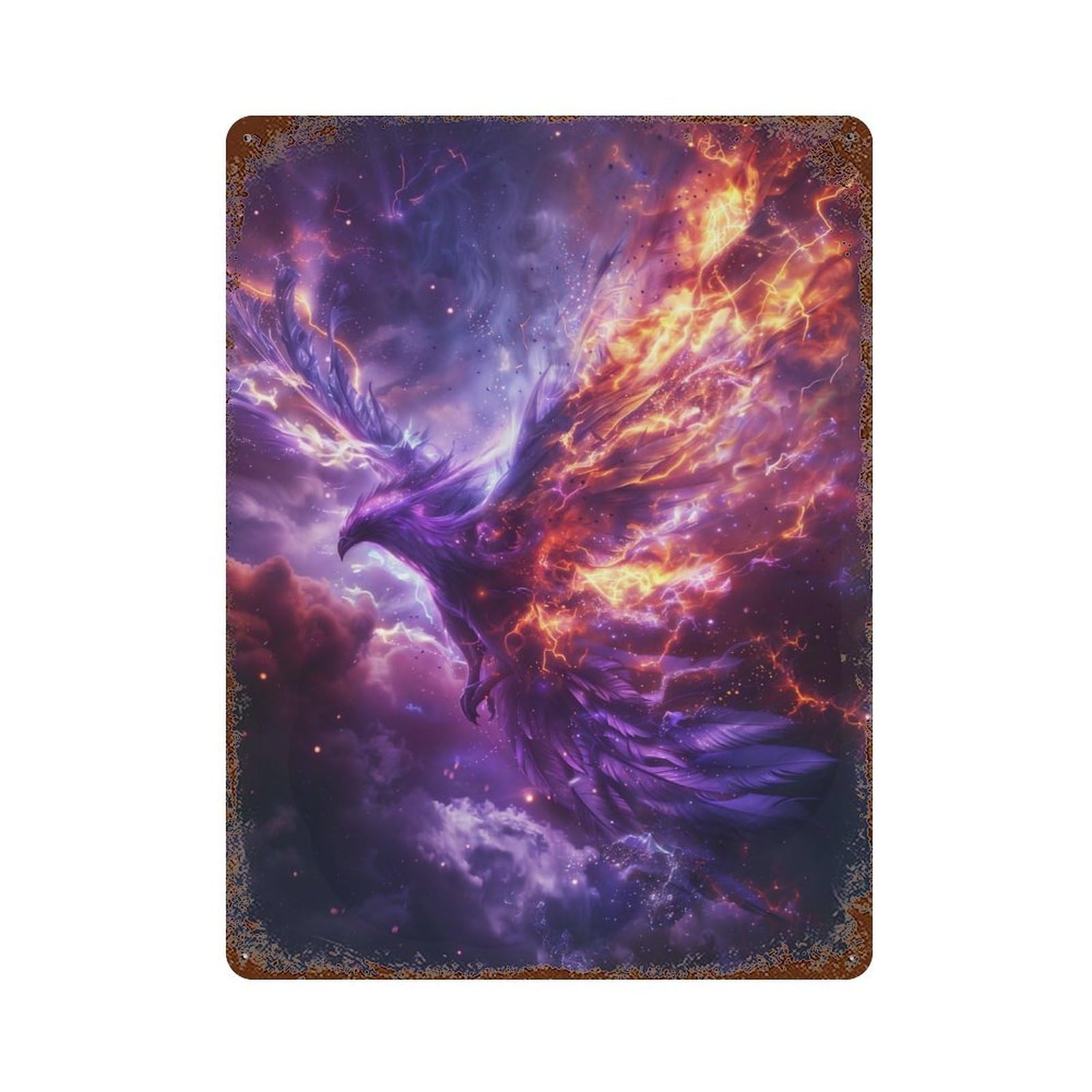 Rusty Metal Tin Sign Celestial Phoenix 15.7"x11.8", Classic Wall Plaque for Cafe, Home Bar And Lounge Decor