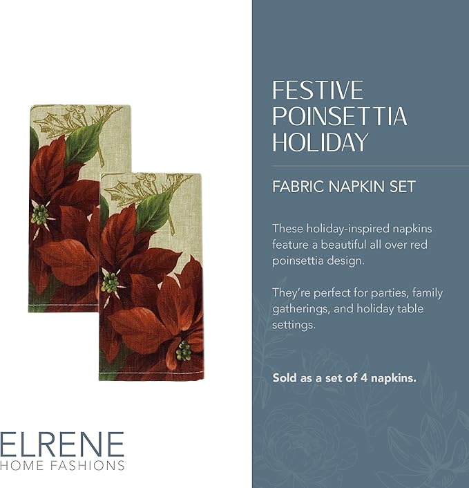 Servilletas de tela Festive Poinsettia, 17 x 17 pulgadas, set de 4 miniatura 2