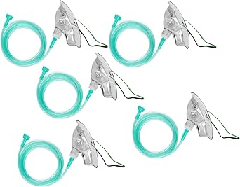 5/ Pack Oxygen ELONGATED Mask with 7 UNIVERSAL Tube Connector Medium Concent. Adult Latex Free Soft & Flexible M06