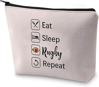 BLUPARK Rugby Mom Makeup Bag Rugby Lover Gift Eat Sleep Rugby Repeat Cosmetic Bag for Women, Eat Sleep Rugby