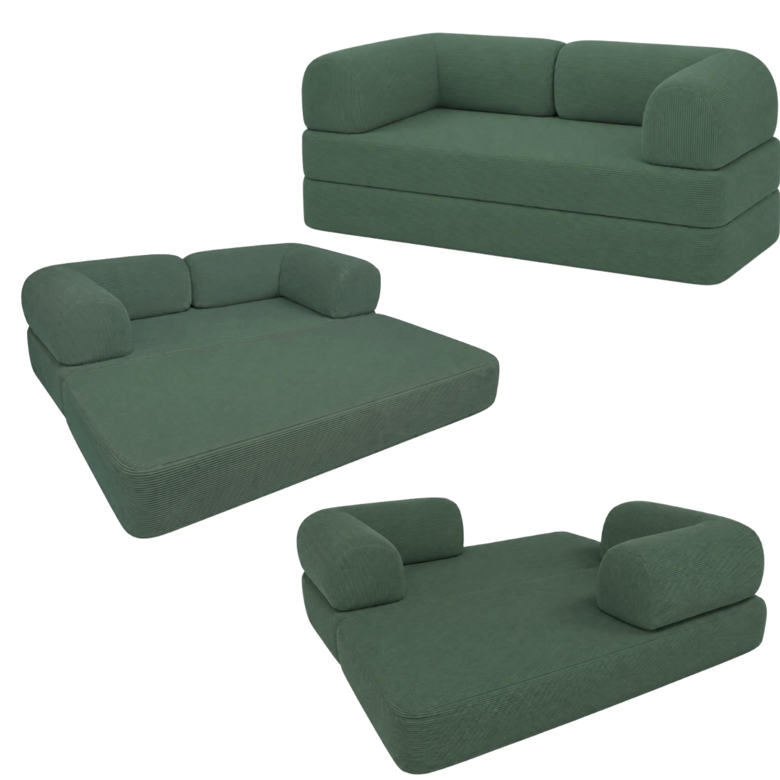 bananair - Divano 2 Posti Prodotto in Francia - Divano Letto Modulare in Schiuma ad Alta Densità e Tessuto in Velluto a Coste - Design Innovativo Boneless Couch, Spedito Compresso (Verde Foresta)