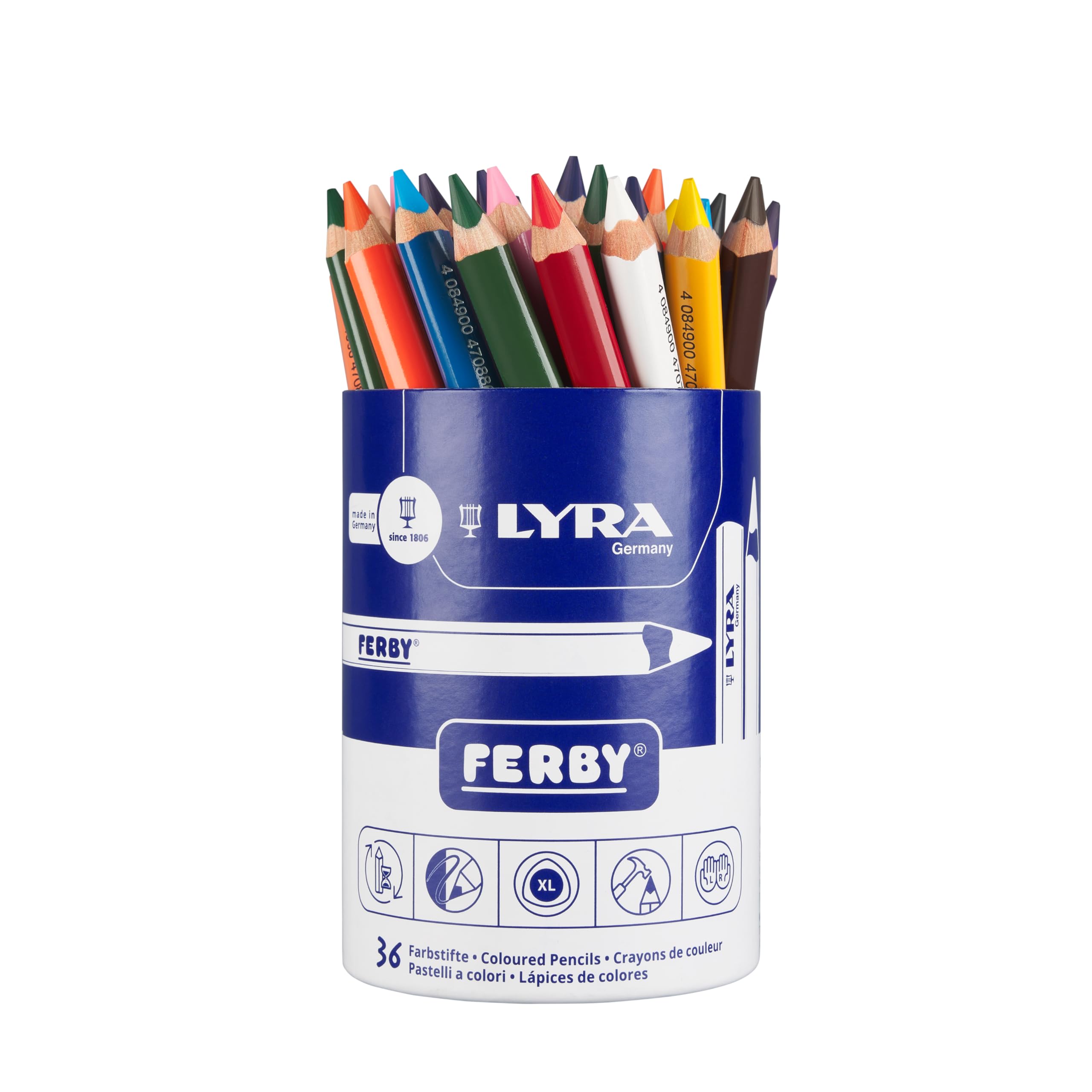LYRA Ferby Buntstifte lackiert 12cm Runddose Karton 36 Stk.
