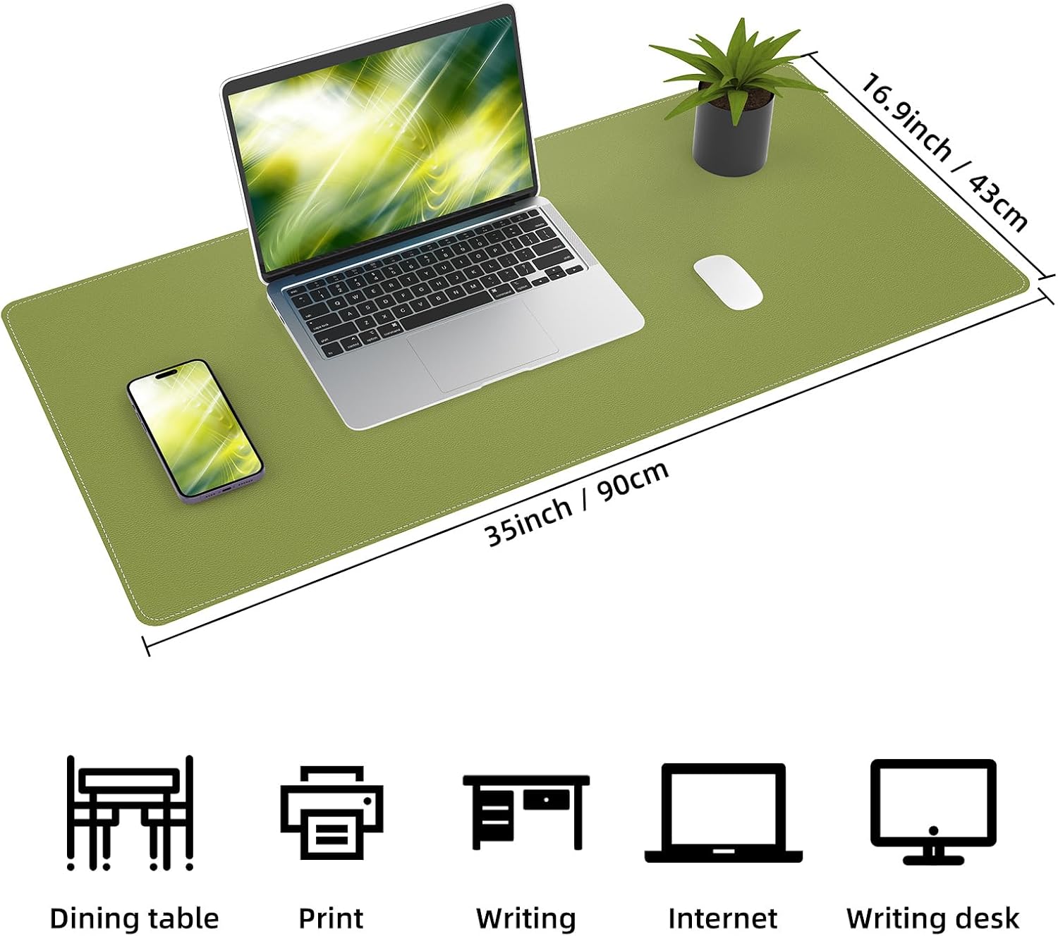 AFIING Cork Desk Mat, 35.4" x 17", Olive Green,Desk pad Protector image 2
