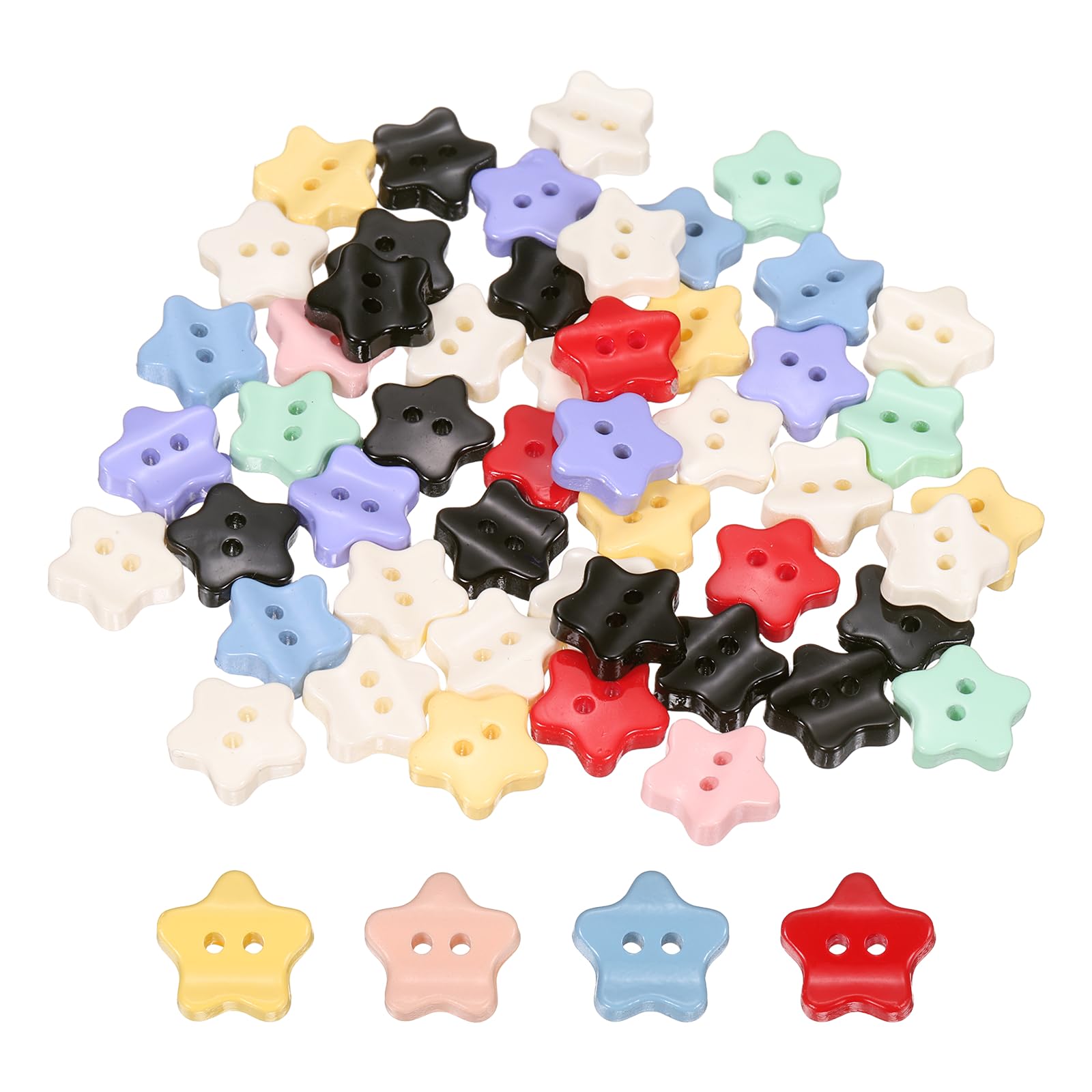 sourcing map 50Pcs Resin Buttons, 1/2" (12mm) 2 Holes Solid Color Sewing Craft Shirt Buttons for Sewing Blouse Coat Windbreaker Hat Doll Decoration DIY Crafts (Star, Pastel)