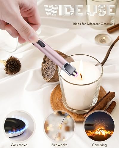 Miniatura 7 de Encendedor de velas, encendedor eléctrico de arco de plasma, recargable a prueba de viento, con interruptor seguro, indicador LED, carga rápida,