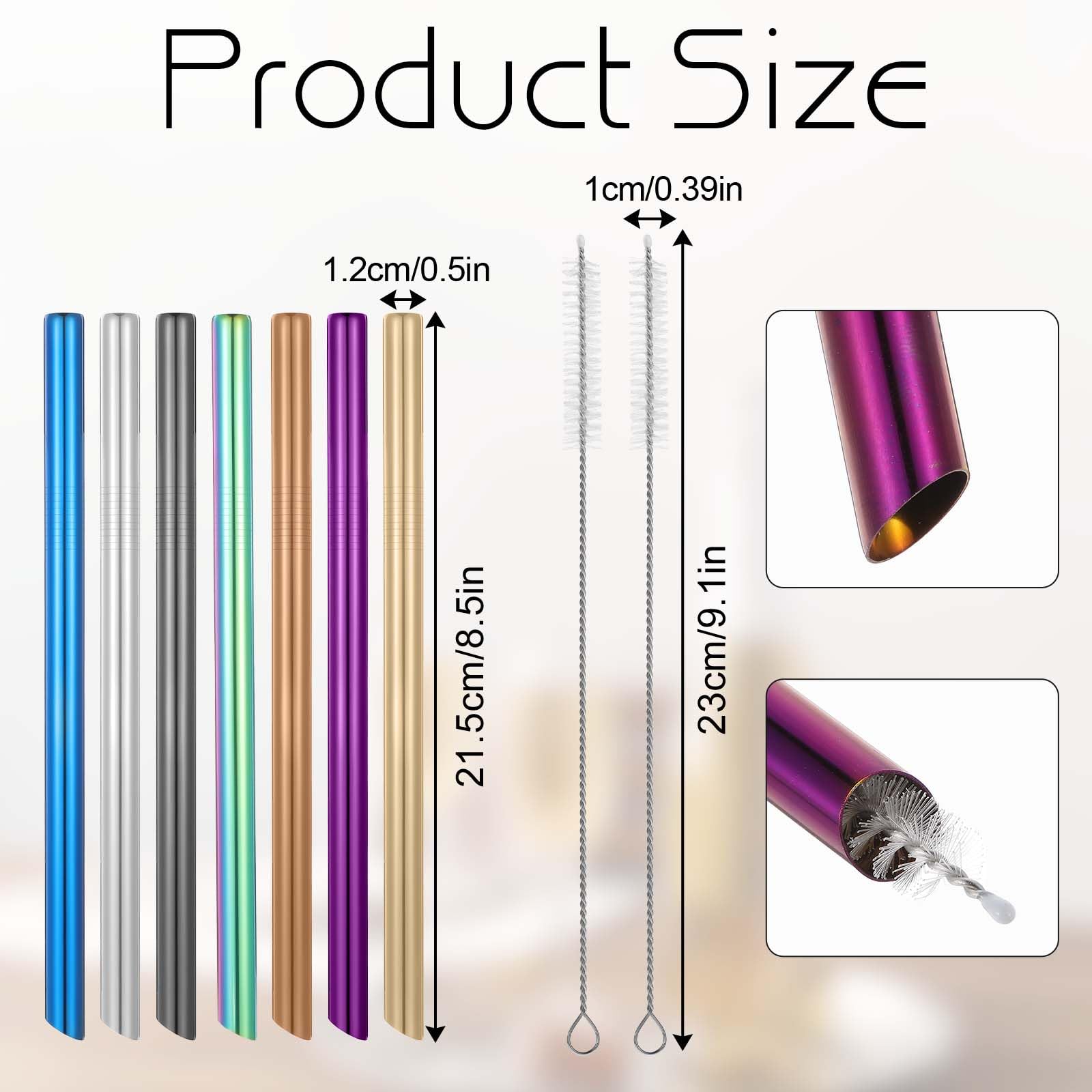 Smoothie Boba Rietjes Dikke Herbruikbare Metalen Rietjes Hoekige Tips Vet Brede Milkshake Jumbo Bubble Thee Roestvrij Staal Stro Met Reistas Draagtas Siliconen Tips Cleaner Borstel 12mm 0,5 4 Pack