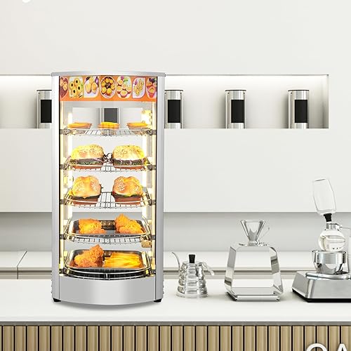 Miniatura 6 de ROVSUN Calentador de alimentos con pantalla para pizza, calentador de alimentos comercial para encimera, calentador eléctrico de pretzel con