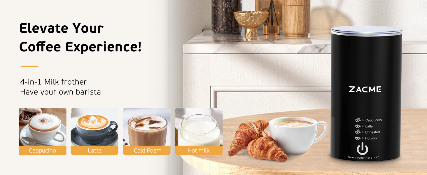 Amazon.com: ZACME 4 IN 1 Electric Milk Frother, Small, Black, ZJ