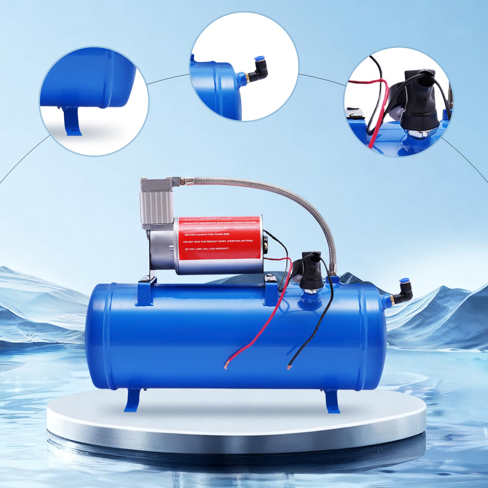 Kit de compresor de aire con depósito de 6 litros, kit de chimenea de aire portátil con compresor de aire 150 Psi 12 V, bomba de aire para todas las vehiculas, 12 V, trenes barcos, coches
