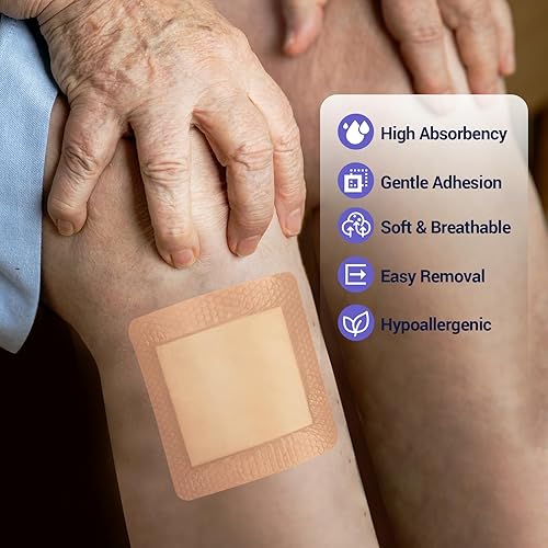 Miniatura 5 de Apósito de espuma de silicona de 4 x 4 pulgadas con borde, vendaje de alta absorción, adherencia suave, vendajes de silicona transpirables para el
