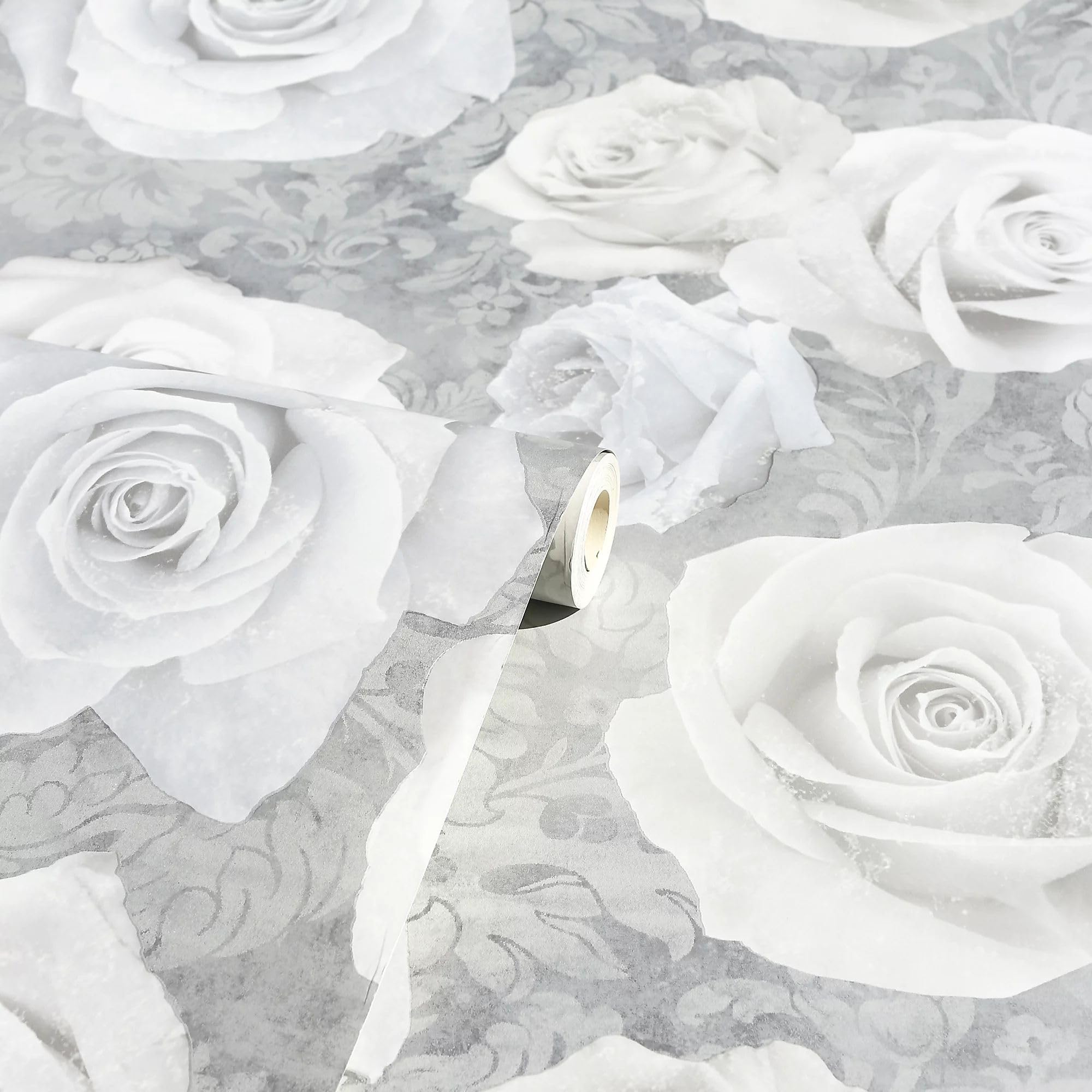 Wallpaper Empire Grey - Soft Roses Wallpaper - Chic, Modern, Beautiful Artistic Roses Design Classy Architectural Designer Look,Stunning