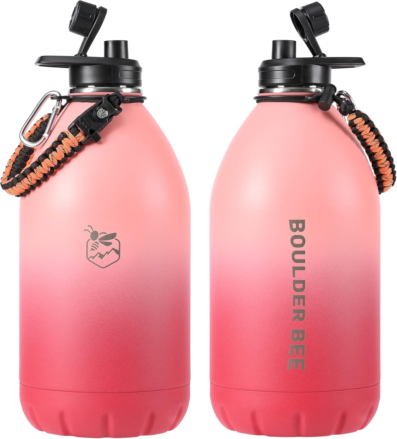 Boulder Bee | 128 oz Insulated Water Bottles with Handle | Stainless Steel for Hot & Cold Drinks | Double Vacuum Walled | Large Metal Jug for Travel, Hiking, Camping (Pink)