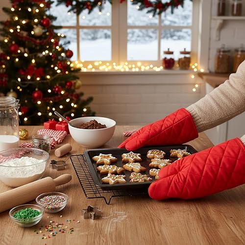 Miniatura 4 de Dandat 16 pares de guantes de horno acolchados con forro de tela de toalla extralargos, resistentes al calor, guantes de cocina de algodón para el