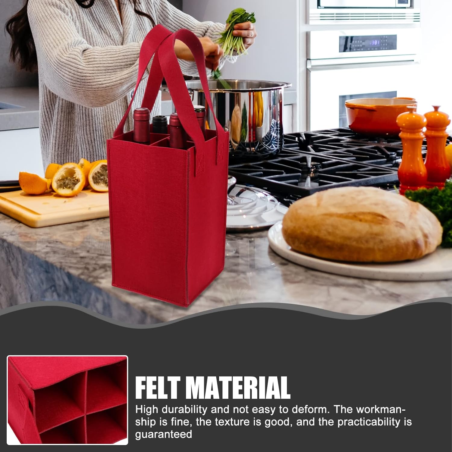 Reusable Felt Wine Bag Set for 4 Bottles 2pcs Red