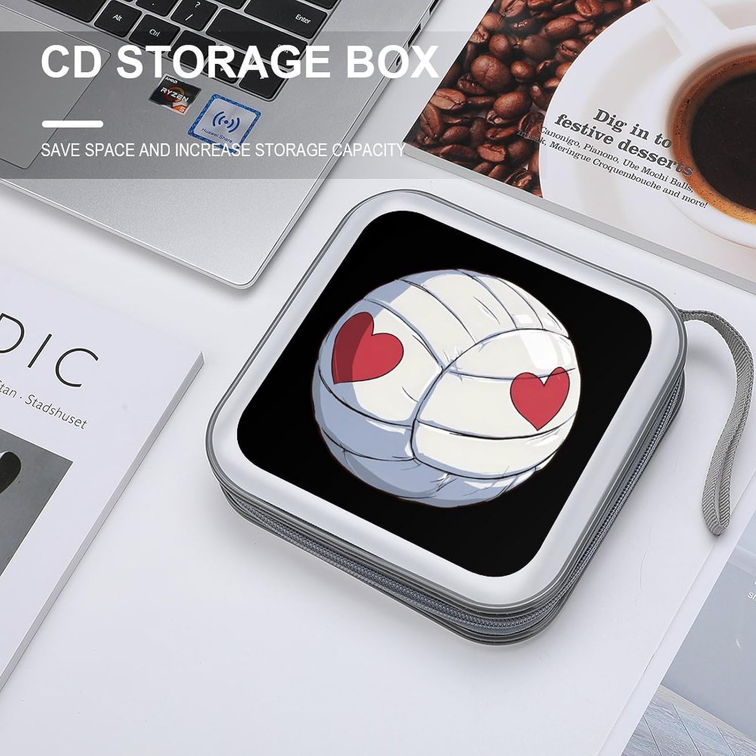 Cute Baseball Heart CD Case 40 Capacity DVD Holders Wallet for Home Travel
