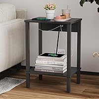 Vista 5 de VIMBER Side Table with Charging Station, Set of 2 End Tables with USB Port and Outlets, Nightstands with 2-Tier Storage Shelves, Sofa Table for Negro