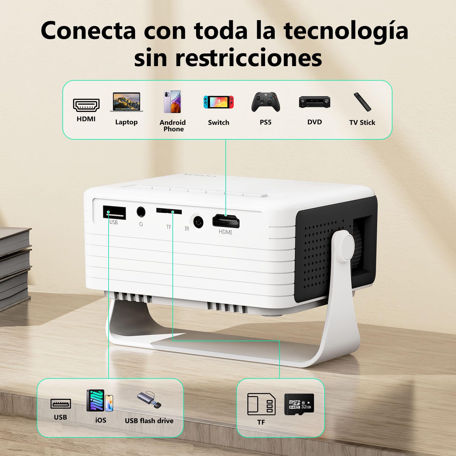 Yoton Mini Proyector Y3 Negro, Cine Casa, 1080P, Zoom 50%, Keystone | Carcasa negra elegante, Diseño compacto, Rotación flexible, Bajo ruido, Ideal para dormitorio y entretenimiento