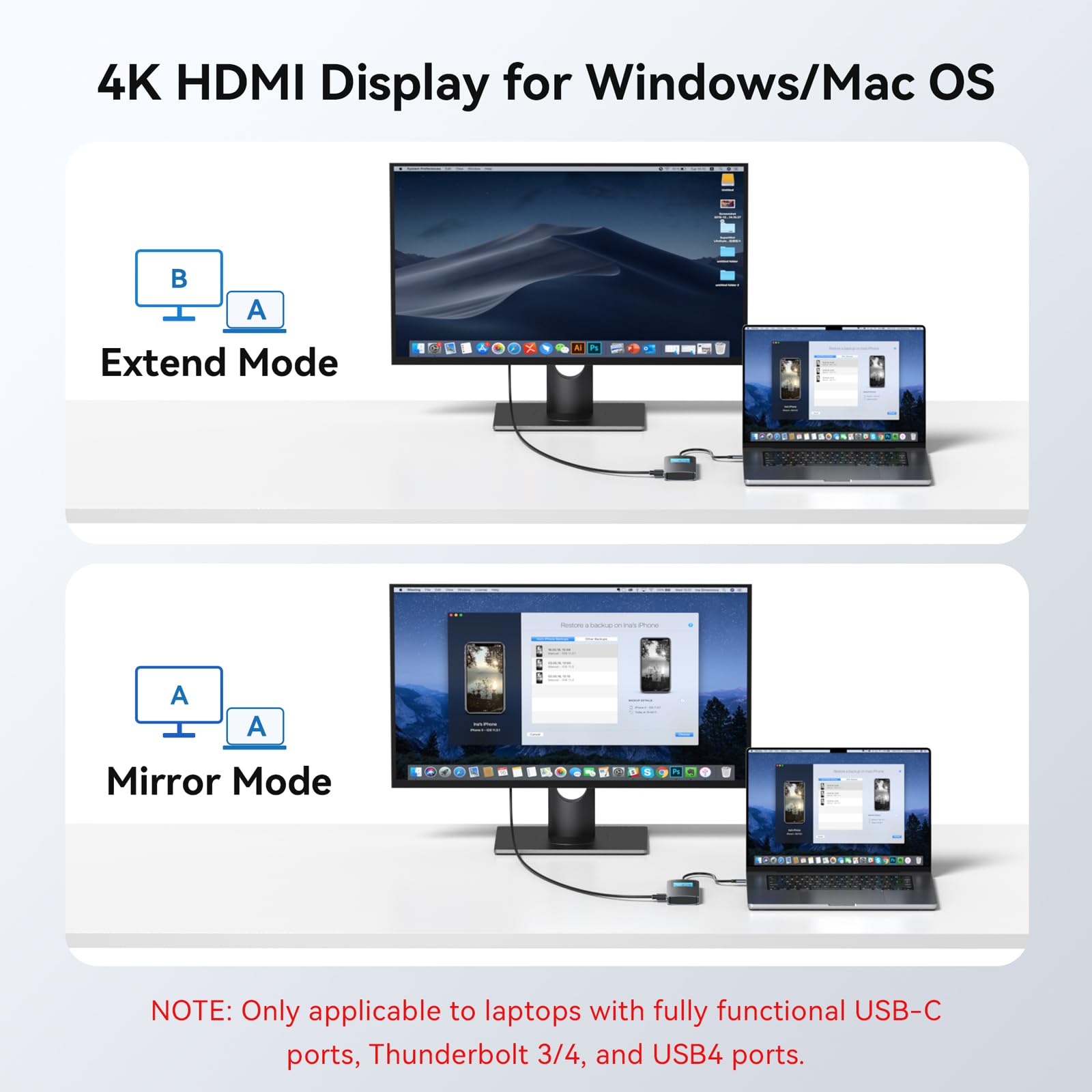 MOKiN USB C Hub 4K@60Hz, 7-in-1 USB C to HDMI Adapter with Smart LCD Display, 100W PD Charging, USB-C 3.0, 2x USB-A 3.0, SD/microSD Card Reader, USBC Multiport Adapter for MacBook/Dell/HP/Lenovo — view 3