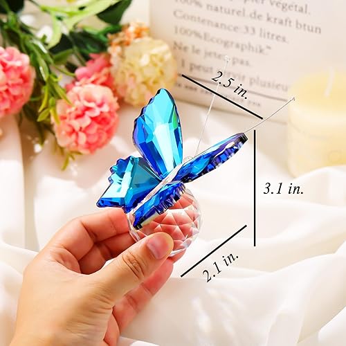 Miniatura 2 de YWHL Figura decorativa de mariposa de cristal azul, regalos de mariposa de cristal para mujeres con base, adorno de estatua coleccionable de