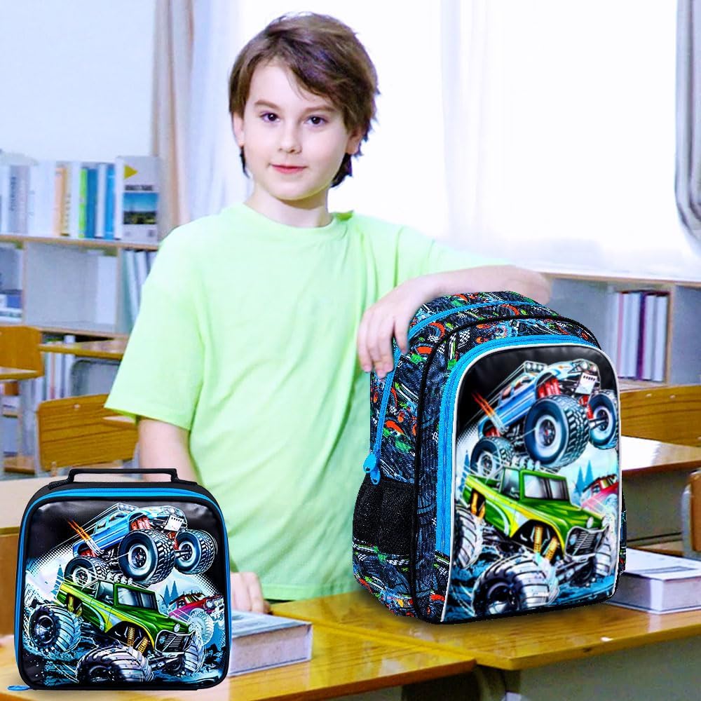CCJPX 16" Truck Backpack for Boys, 3PCS Cars Kids Water Resistant Preschool Bookbags, Cool Kindergarten School Backpacks and Lunch Box - Image 7