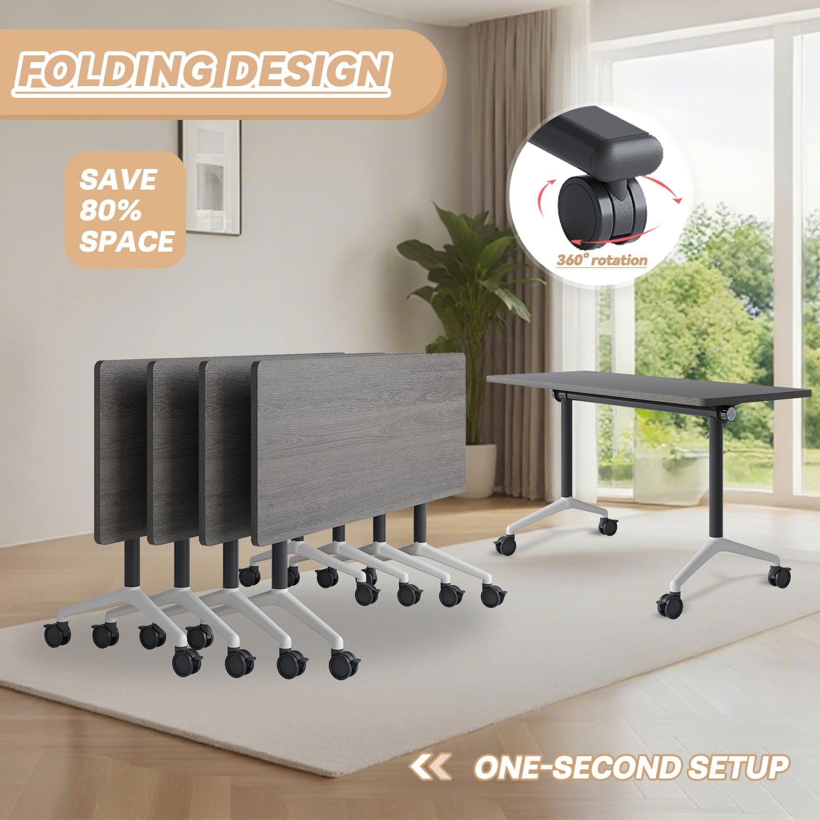 6-8 Person Conference Table Folding Conference Table for Office,Training, Seminar,Schools Modern Wood Conference Meeting Room Table Large Rectangular Conference Room Tables (4, Grey, 63in)