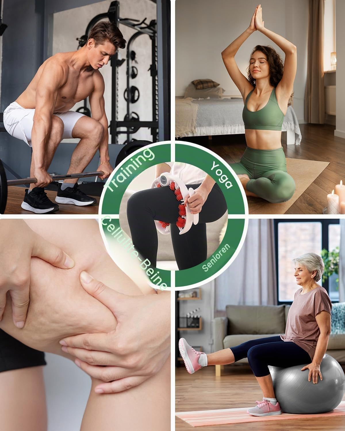 Neu Beine Roller Cellulite MassagegeräT, 360° Massageroller Beine Mit Griff, 14 Rolle Anti Cellulite Oberschenkel, Bein Massage Rolle FüR LipöDem, Lymphdrainage, Circular Leg Clamp Massage Manuell