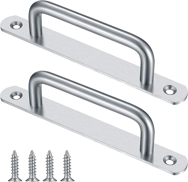 Gaomoeny 2 Pcs Sliding Door Handles, Pull Push Door Handles, Stainless Steel Sliding Bathroom Kitchen Cupboard Cabinet Garage Shed Barn Gate Door Handles with Metal Plates160mm/6.29in