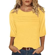 KISSMODA Womens 3/4 Sleeve T Shirts Crew Neck Casual Blouses Cute Pleated Summer Tunic Tops Trendy Basic Tees