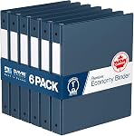 Premium Economy 1-Inch Binder, 3-Ring Binder for School, Office, or Home, Colored Binder Notebook, Pack of 6, Round Ring, Navy Blue