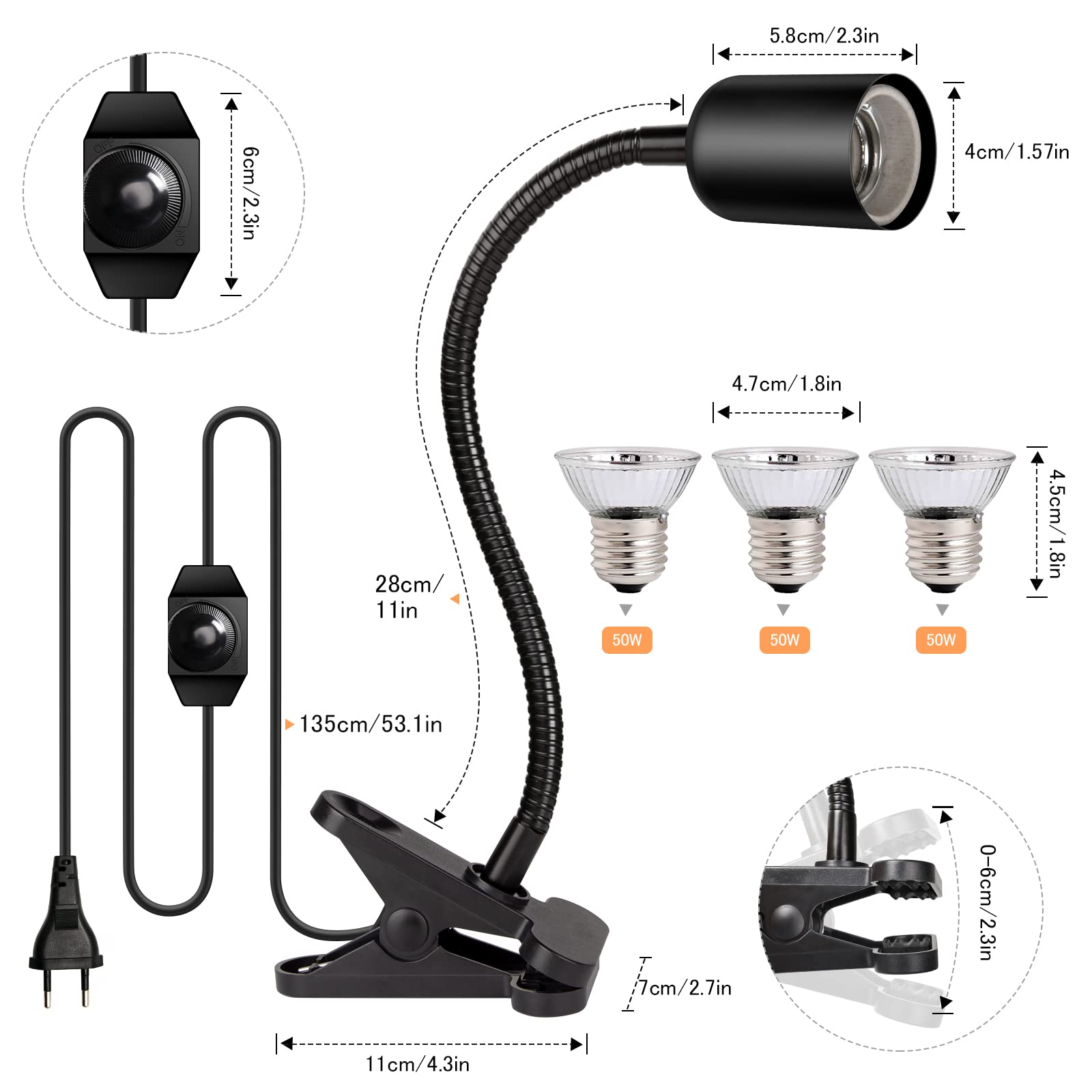 Amazon | 爬虫類 ライト 三つランプ付き 50W*3 uva+uvb 温度調節 保温