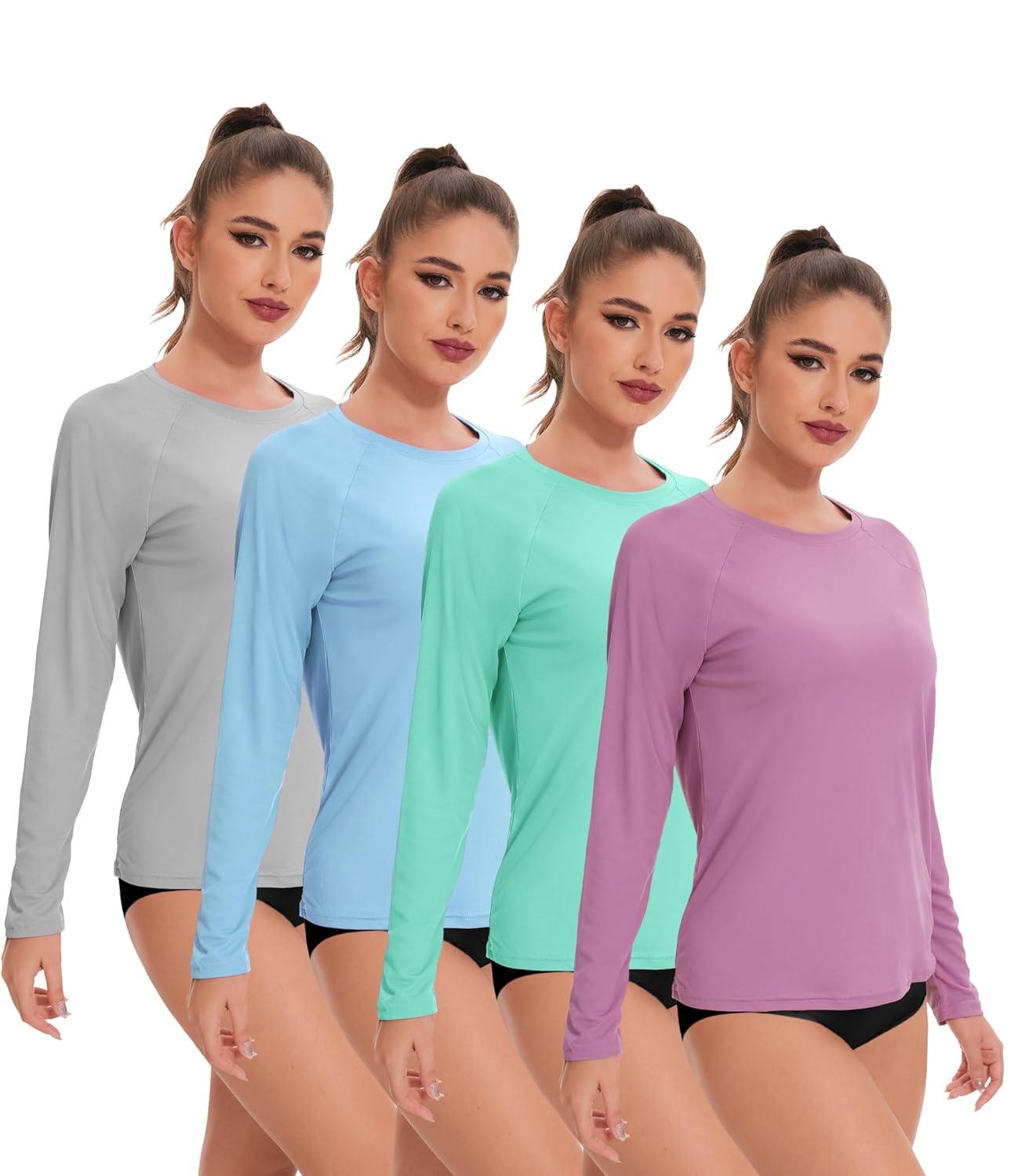4 Pack Rash Guard for Women UPF 50 SPF UV Sun Protection Long Sleeve Swim Shirt Workout Hiking