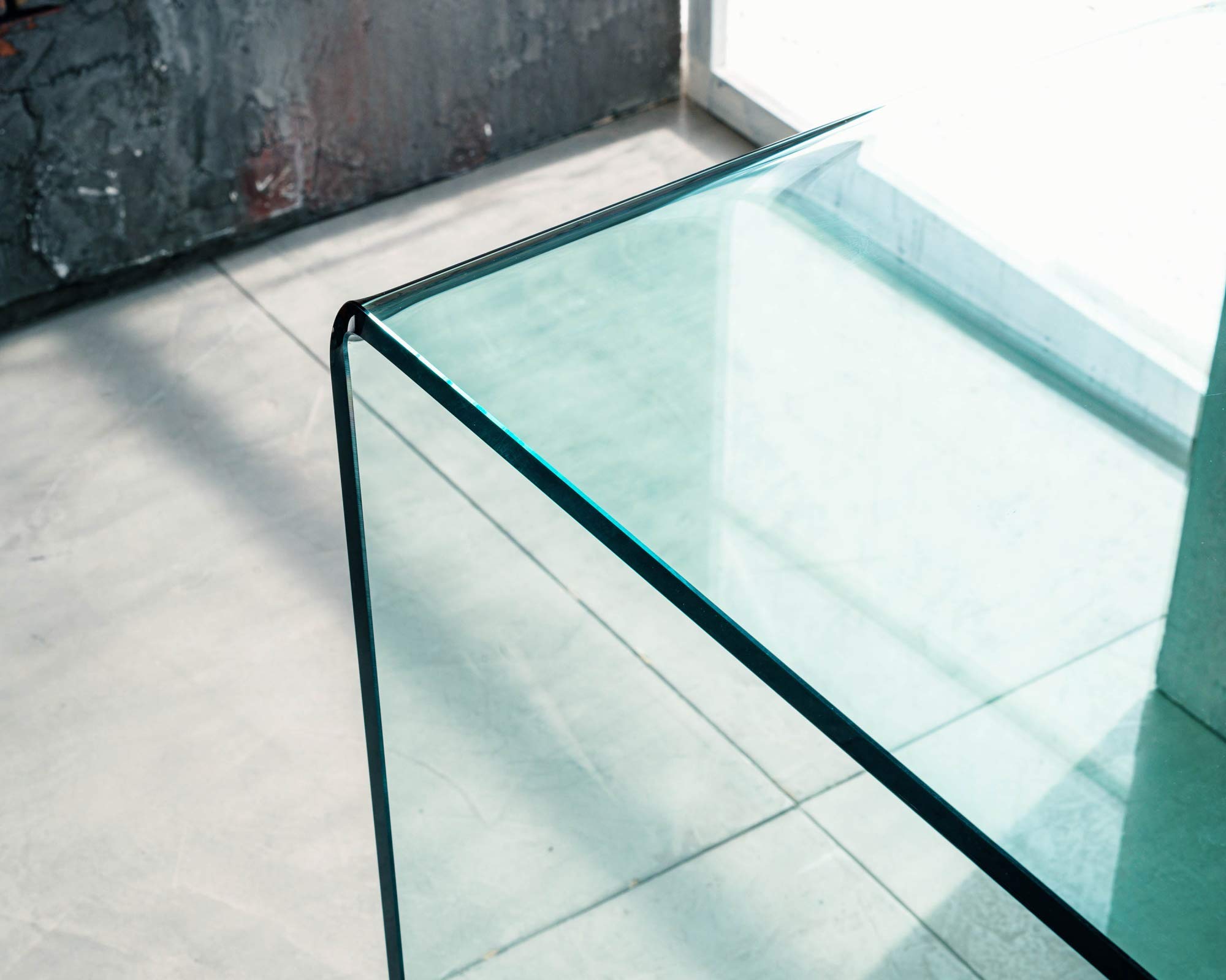 Imago Factory Scriba – Escritorio de estudio y oficina de cristal moderno (100 x 70 cm), ideal para casa y oficina, fabricado con puente de cristal curvado transparente