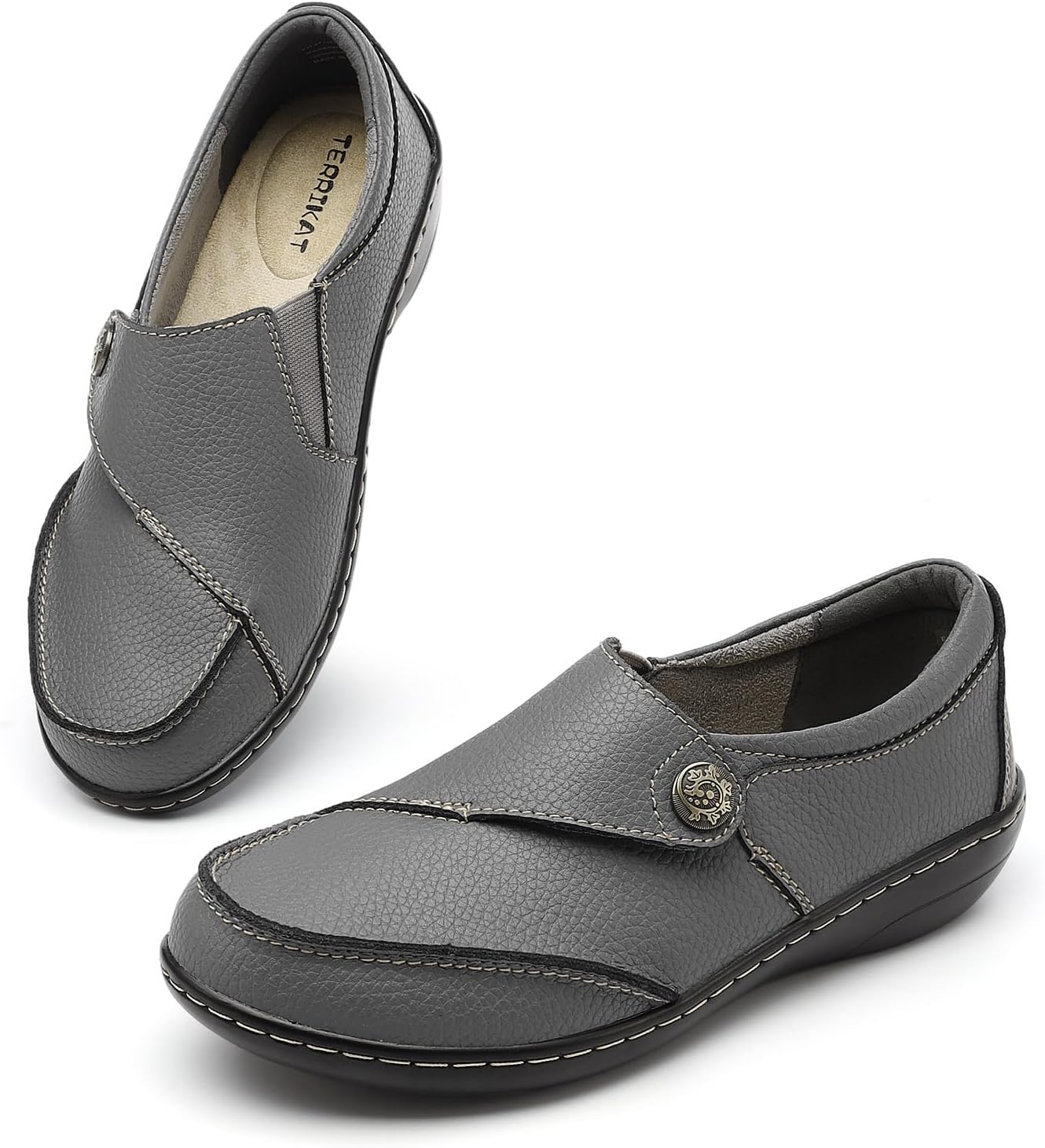 TERRIKAT Women's Classic Casual Leather Loafers Cute Moc Toe Slip On Comfort Walking Flats Lightweight Work Shoes - Image 6