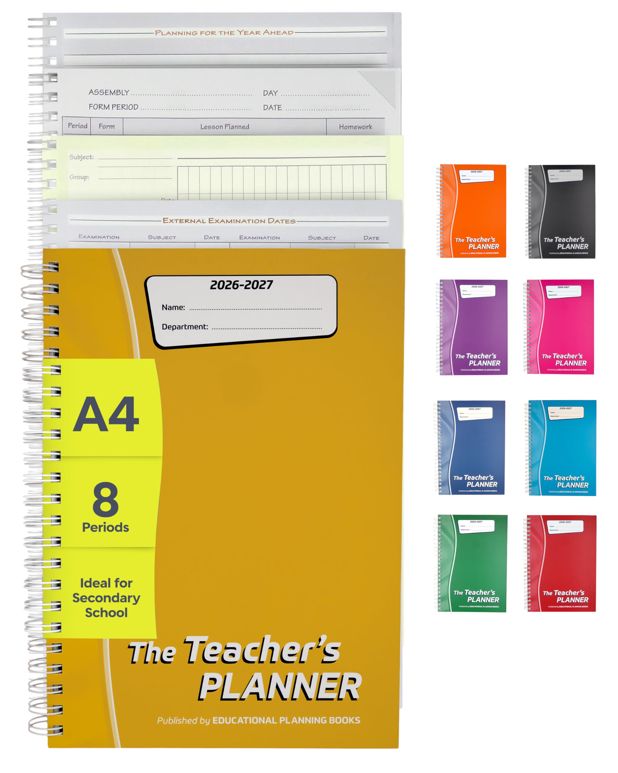 Educational Planning Books - The Teachers Planner 2026-2027 for Secondary School – A4 – Eight Period Day – Page-a-Day & Undated, with Dedicated Pages for Year Planning, Exams, Marking and more (TP1-Y) — image 1