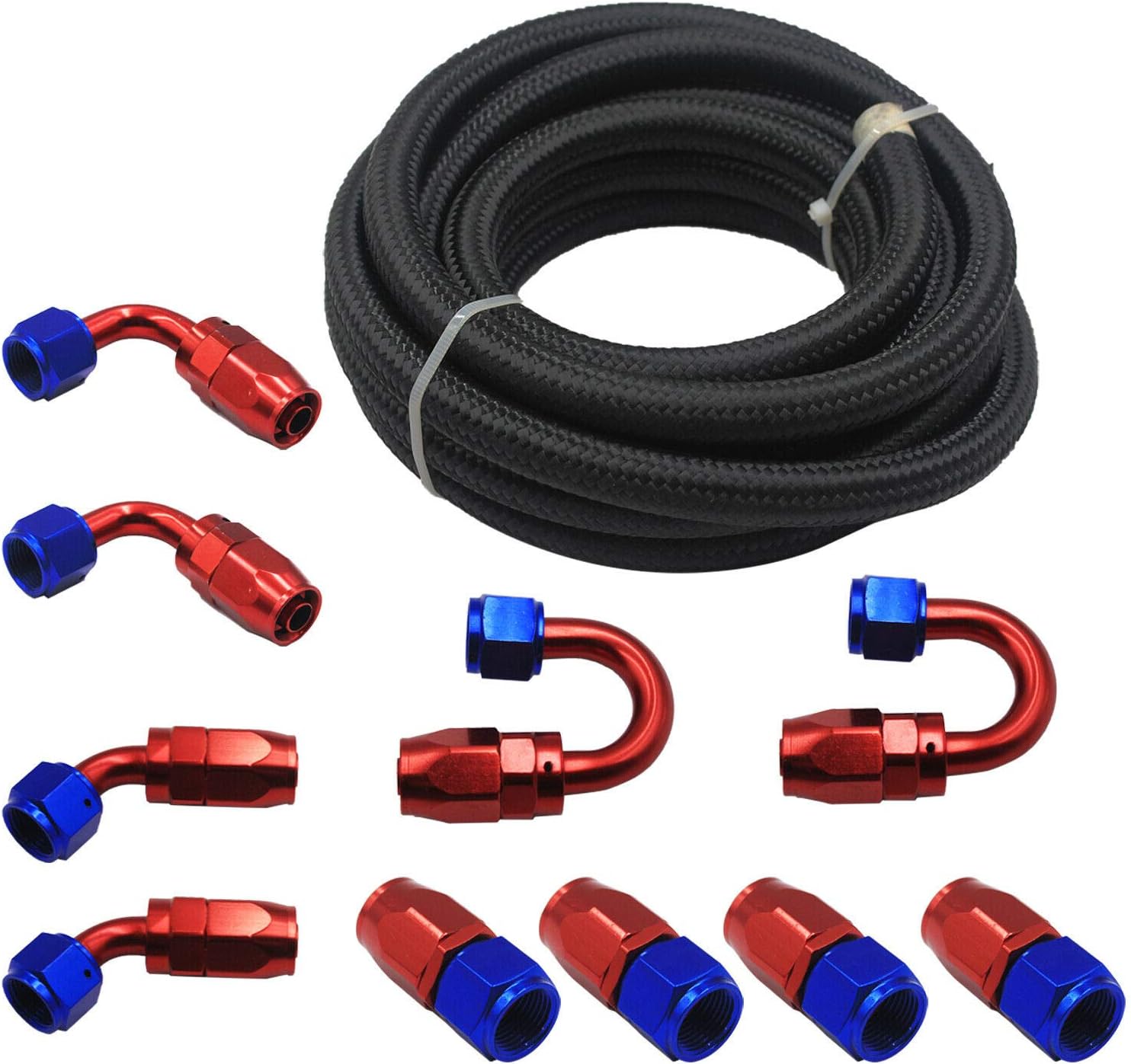 LOSTAR Stainless Steel Braided Fuel Line 20Feet 8AN And Swivel Fitting Hose End Kit