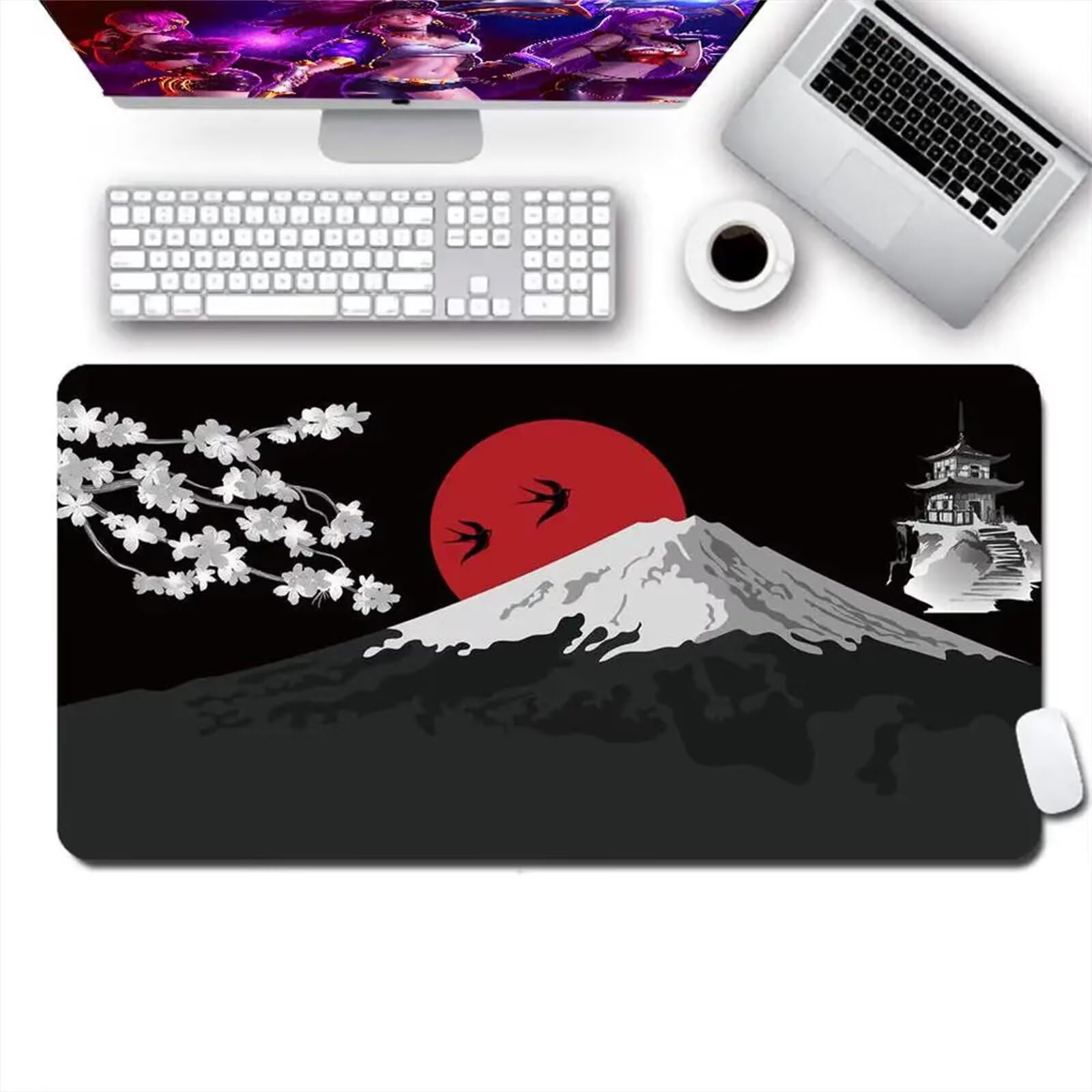 Tappetino Mouse Montagna di neve bianca e nera,Tappetino Mouse XXL 1200x600x3mm Tappetino Mouse Gaming Grande,con Bordi Cuciti e la Base Antiscivolo,Migliora la Precisione e la Velocità