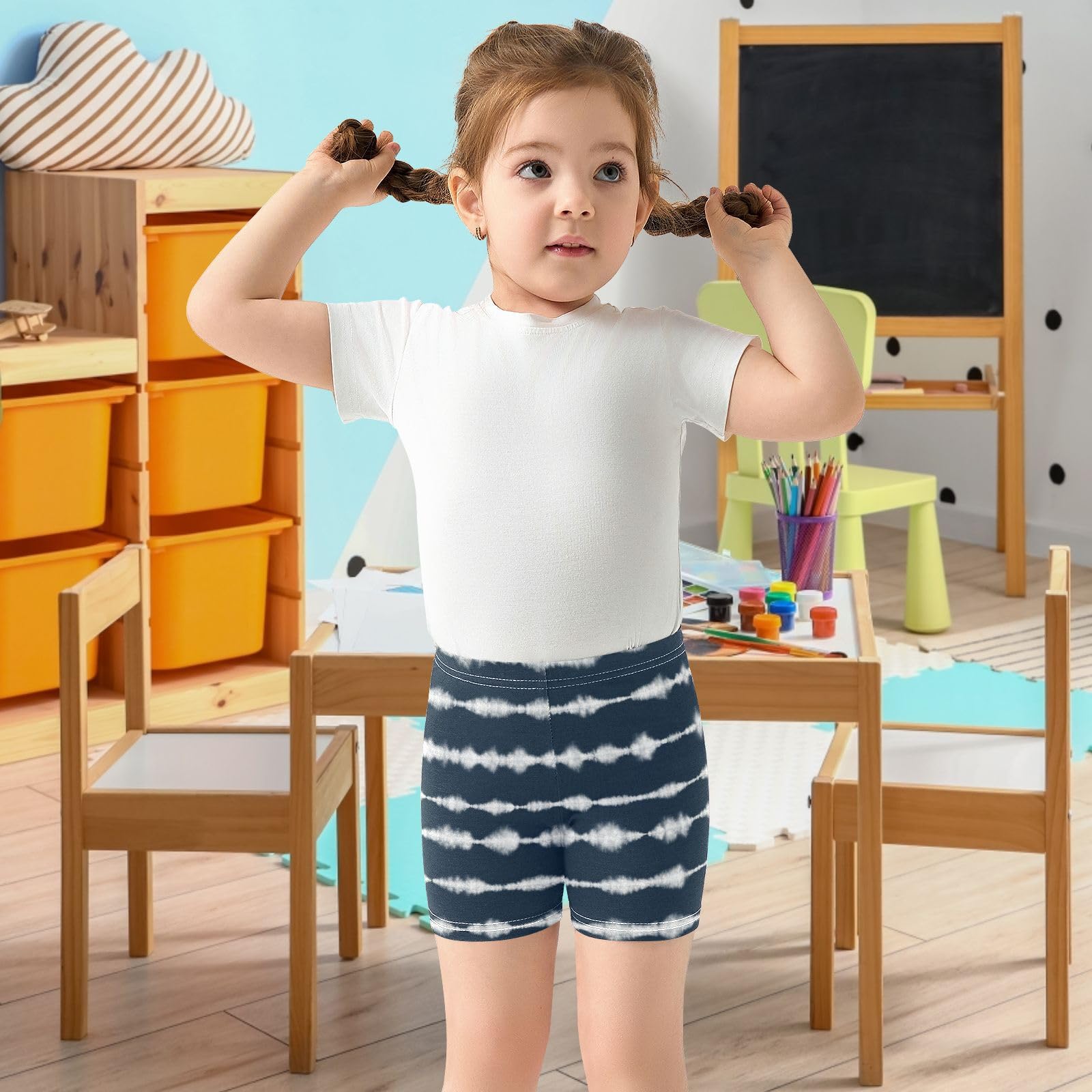 Dallonan Girls Dance Shorts, Toddler Biker Shorts Cartwheel Under Dress Indigo Blue Tie-dye Kids Biking Clothes 4-10Y