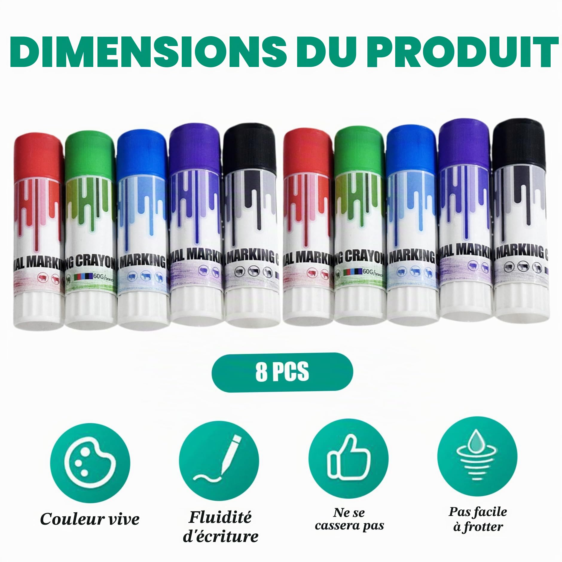 Marqueurs de crayon 8pcs marqueurs d'élevage de bétail ensemble 4 couleurs marqueur de visibilité élevée pour porcs, vaches, chèvres, bovins, moutons, accessoires de marquage