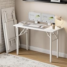 Frylr Small Folding Computer Desk Portable 43.3 Inch Foldable Laptop Table, Collapsible and Compact for Easy Storage and Fast Setup, Lightweight for Small Spaces, Craft and Study Use, White