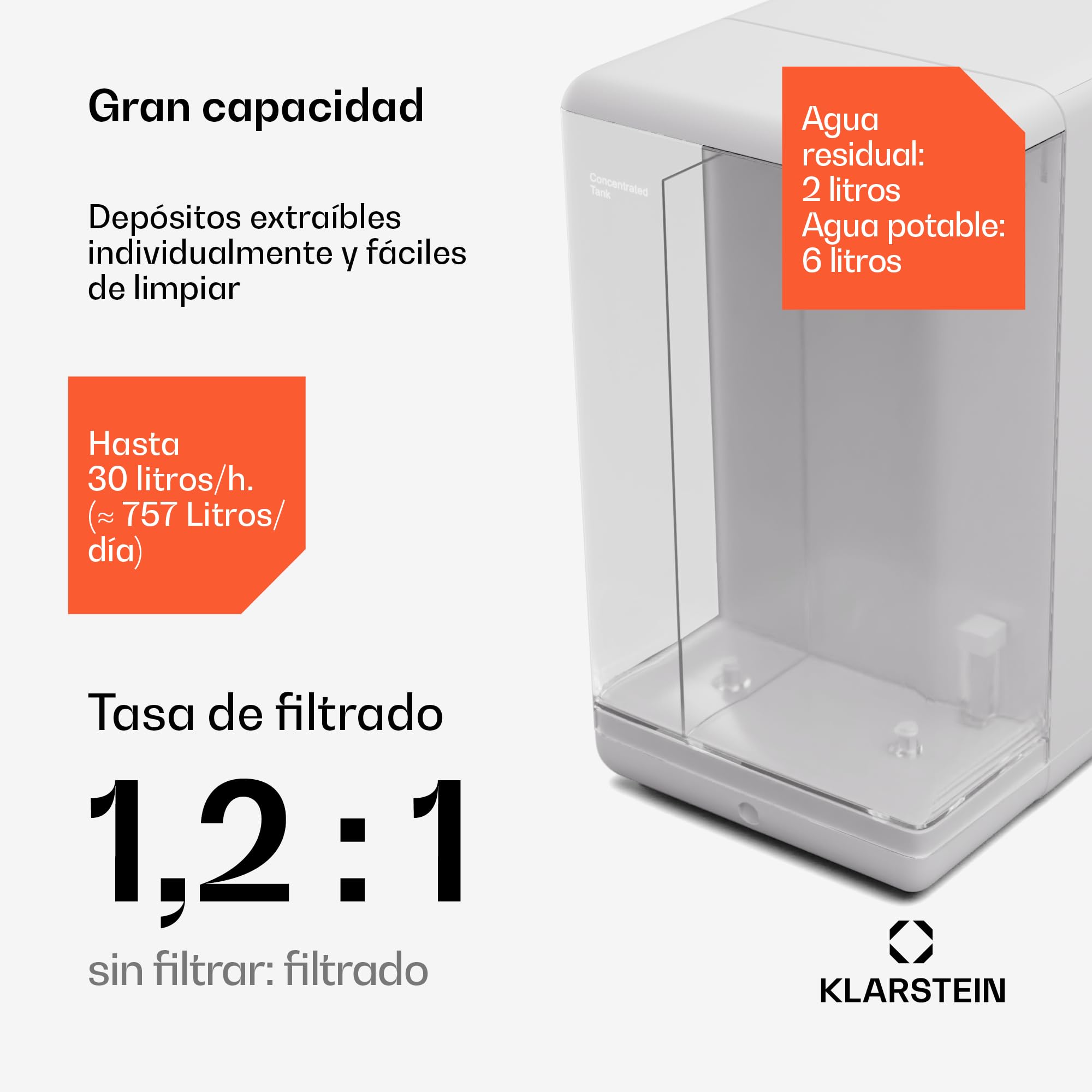 KLARSTEIN AquaLine Filtro Agua Grifo Osmosis Inversa, Sistema Filtros Agua Encimera 6L, Ionizador de Hidrógeno y Agua Caliente, Etapas, 3 Filtros, Sistema de Filtración de Agua
