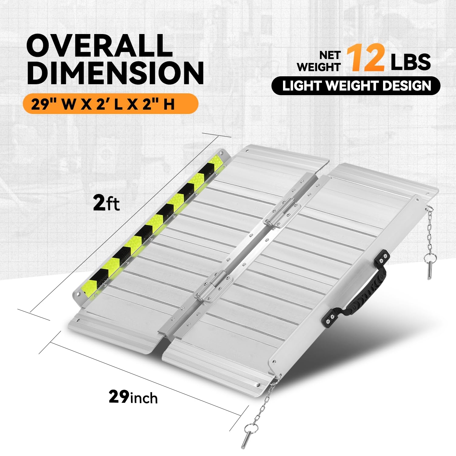 Auto Dynasty Wheelchair Ramp 2FT, Portable Folding Aluminum Wheel Chair Threshold Ramps for Home Steps Doorways, 800Lbs Capacity, 29Inch Width, Silver