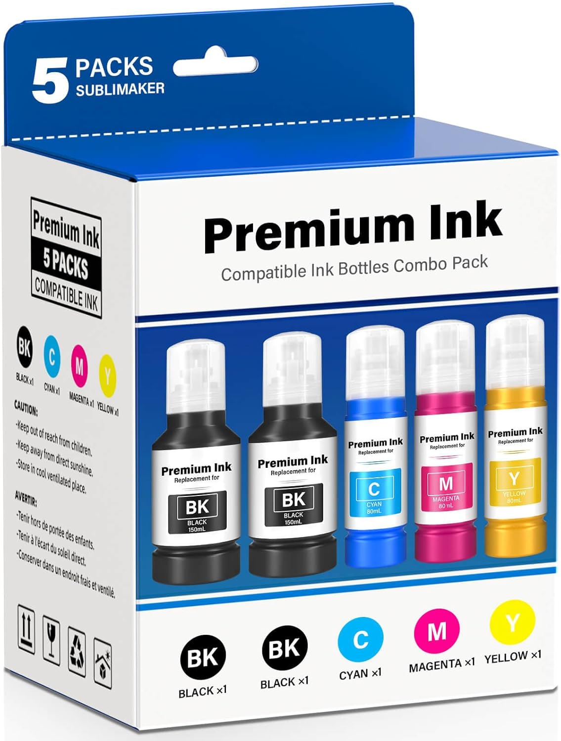 Compatible for T502 Ink Refill Bottles for Eco Tank ET-4850 ET-2850 ET-3850 ET-3760 ET-2760 ET-4760 ET-15000 ET-3950 ET-3830 ET-2980 ET-2988 4750 ET-4950 ET4850 ET2850 Printer, T502 2 Black CMY