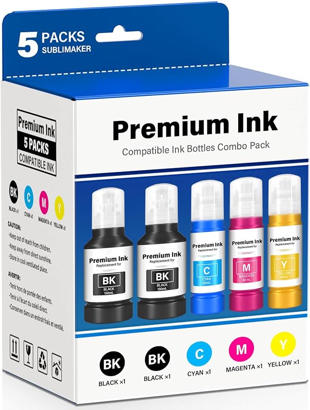 Compatible for T502 Ink Refill Bottles for Eco Tank ET-4850 ET-2850 ET-3850 ET-3760 ET-2760 ET-4760 ET-15000 ET-3950 ET-3830 ET-2980 ET-2988 4750 ET-4950 ET4850 ET2850 Printer, T502 2 Black CMY
