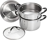 CROKZ Stainless Steel 3 Quart Steamer & Double Boiler, 4-Piece Set - Induction Ready, Even Heat, Glass Lid