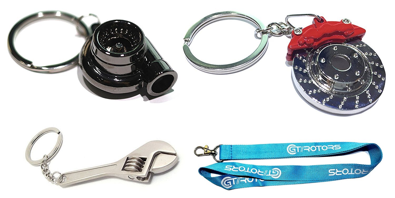 3PC Auto Gift Set - Spinning Turbo Keychain & Rotor Key Chain & Micro Wrench Keychain
