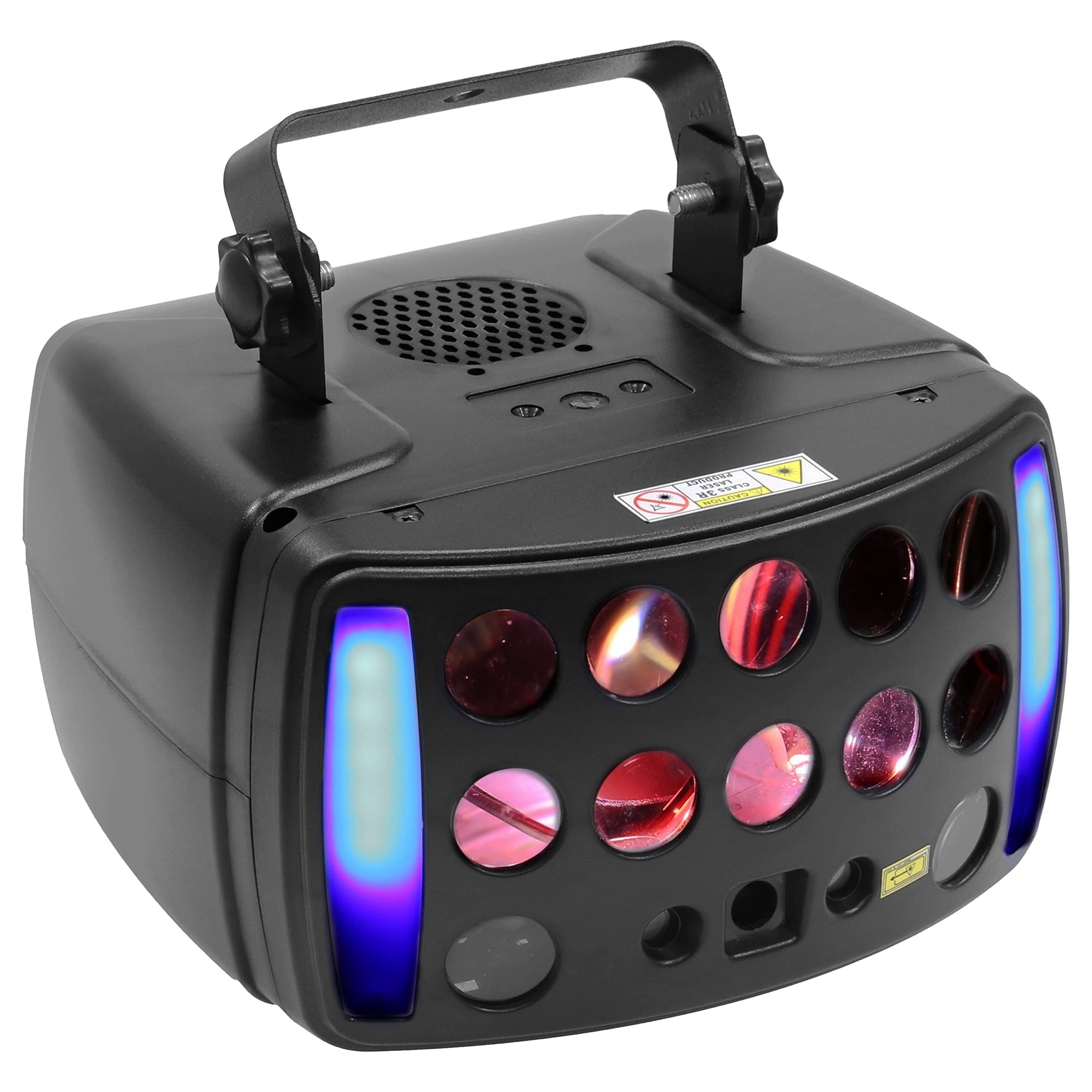 BoomToneDJ STARLIGHT-LZR Jeux de lumière DJ 4 effets Faisceaux multicolores LZR, Strob, Contrôle DMX Programmes automatiques Détection musicale Télécommande. Eclairage Disco Club Fête Soirée Mariage