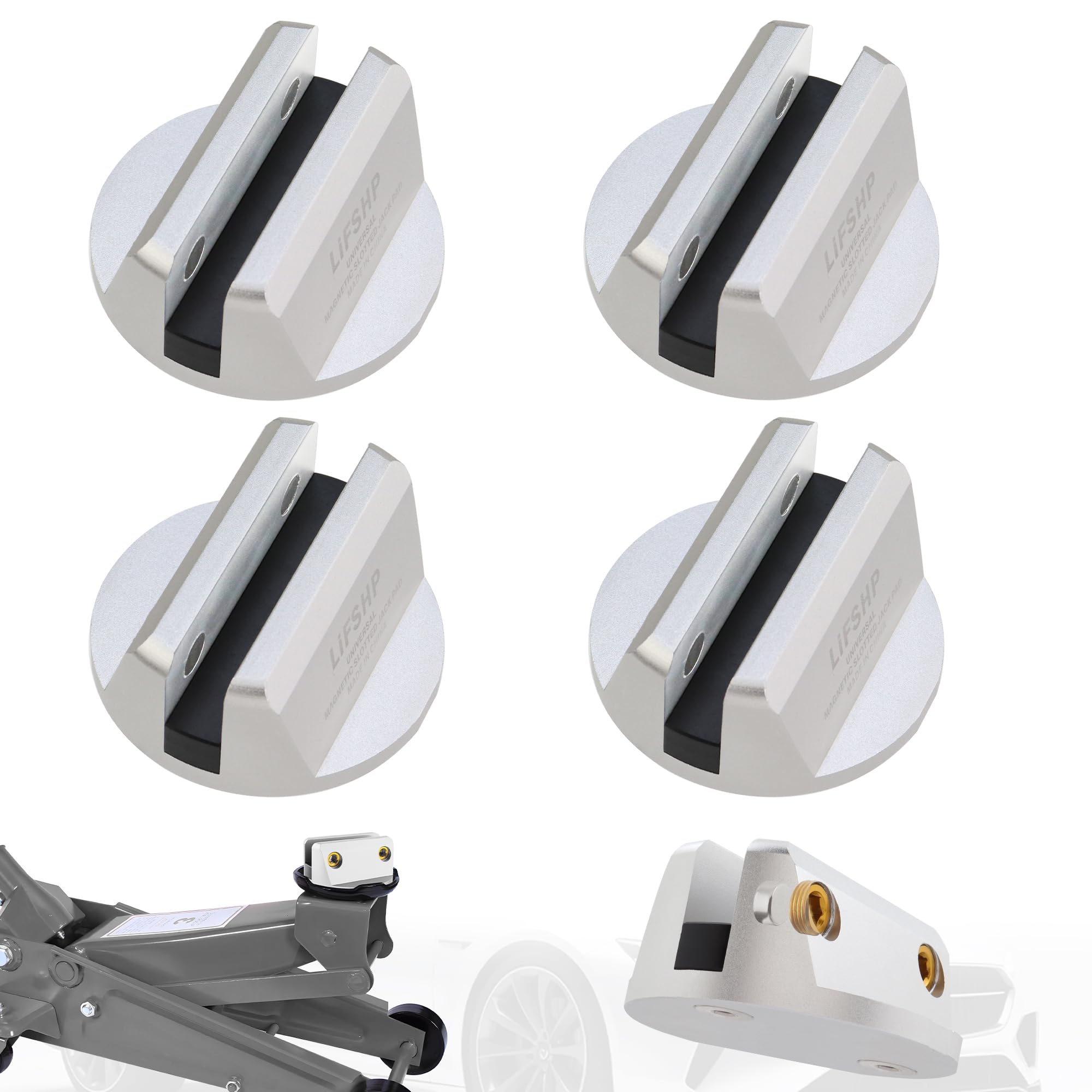 4Pcs Universal Aluminum Magnetic Grooved Pinch Weld Jack Pad-Silver