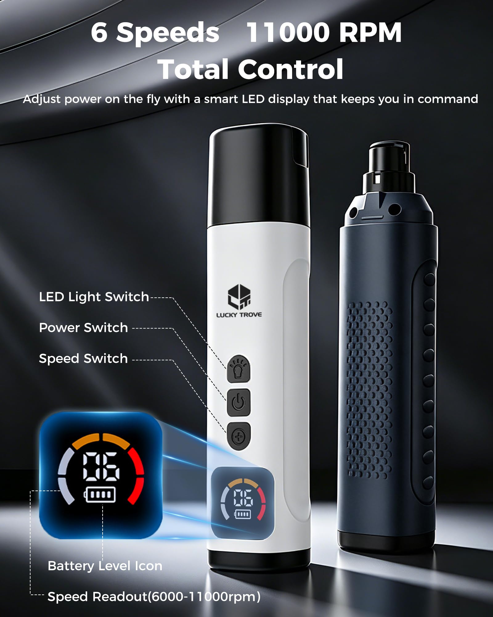 Broyeur à ongles professionnel pour chien - Moteur sans balais, 11 000 tr/min, 6 vitesses, silencieux de 40 dB, 2 lumières LED, soin des ongles indolores pour animaux de compagnie, rechargeable